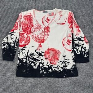 Y2K Chicos Shirt Womens 1/M 100% Cotton Lantern Print AOP Asian Motif Bamboo